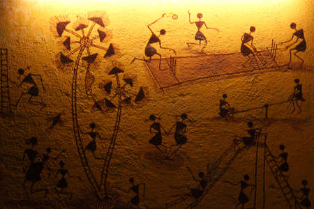 Traditional art work on wall in Indiaの写真素材