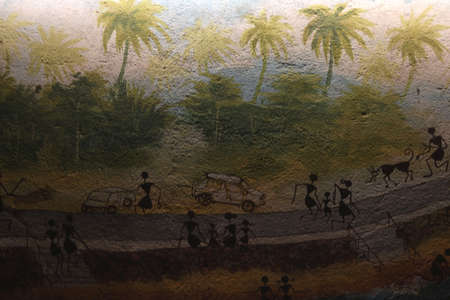 Traditional art work on wall in Indiaの写真素材