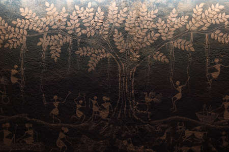 Traditional art work on wall in Indiaの写真素材