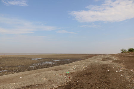 Beautiful tranquil scene of empty sand beachの写真素材