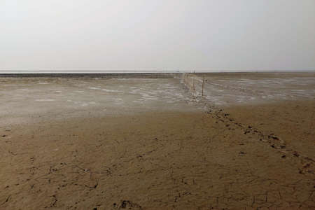 Fishing net ties on beachの写真素材