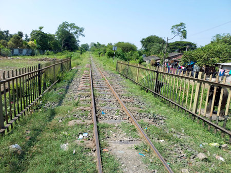 Small train rail track in indiaの写真素材