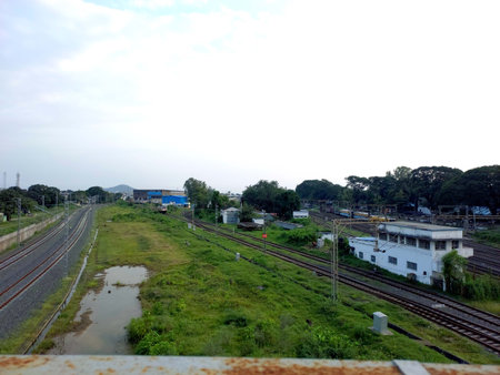 areal view of rail road in indiaの写真素材