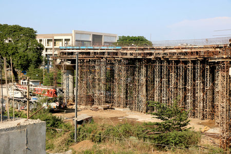 Areal view of bridge under constructionの写真素材