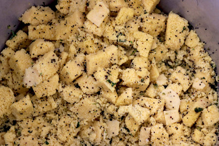 popular Indian / Gujarati dish Traditional Street Food Sev Khaman Dhoklaの写真素材