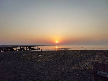 Sunset view at beach dhaka located near magod dungri in valsad Gujarat Indiaの写真素材