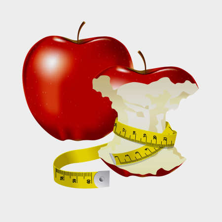 Measuring tape wrapped around red apple as a symbol of dietのイラスト素材