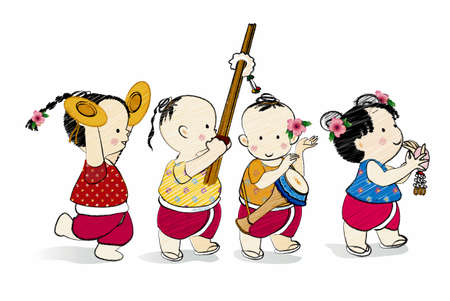 Cartoon characters Thai children,Thai style danceのイラスト素材