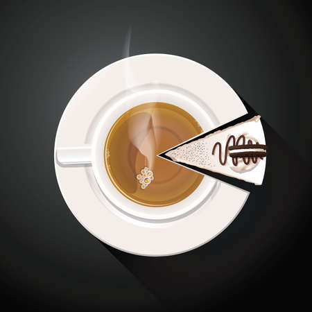 Vector of Pie chart of Tea cup and Cake slices. のイラスト素材