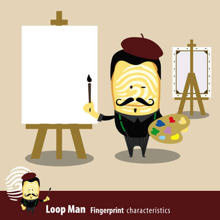 Fingerprint Man Characteristics Series. Artist Painter Holding A Brush And Palette.のイラスト素材