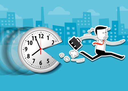 Vector of large wall clock and running businessmanのイラスト素材