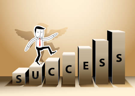Vector illustrator Businessman stepping up success of a staircaseのイラスト素材
