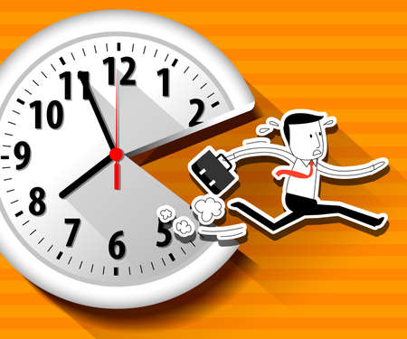 Vector of large wall clock and running businessmanのイラスト素材