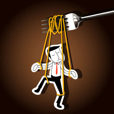 Vector of Businessman marionette on noodle controlled by fork. business control concept.のイラスト素材