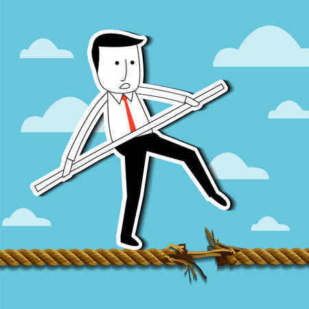Vector of  Businessman is balancing on a rope.のイラスト素材