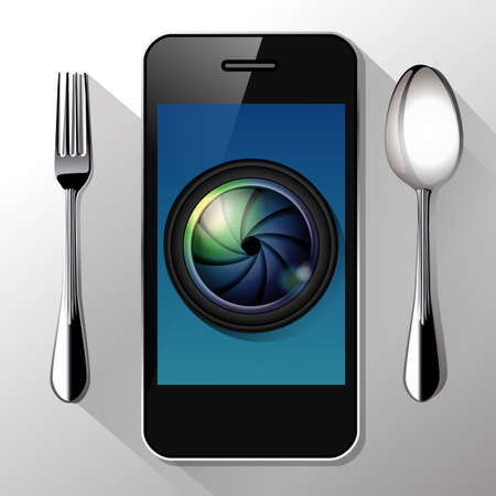 Vector of Camera lens on smart phone. Food Photography concept.のイラスト素材