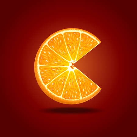 Vector of slice of fresh orange on red backgroundのイラスト素材