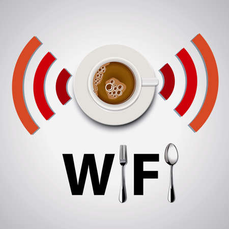 Coffee Free WiFi. Vector. Illustration.のイラスト素材