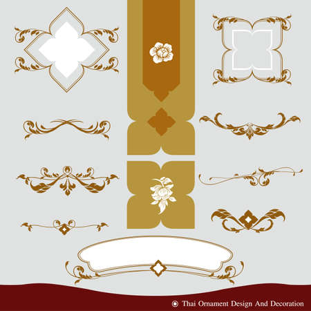 Vector set of thai ornament, thai vintage elements design,thai culture decorative border template.のイラスト素材