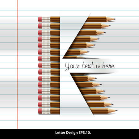 Vector of pencil alphabet K on book paperのイラスト素材