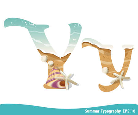 Summer alphabet Letter Y. Seashells on the beach. Vector illustration.のイラスト素材