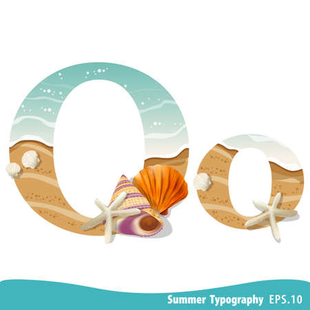 Summer alphabet Letter O. Seashells on the beach. Vector illustration.のイラスト素材