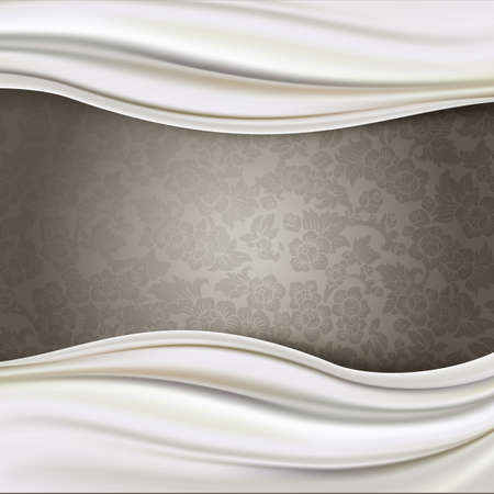 Ivory Silk Fabric Border on Brown Patterned Backgroundのイラスト素材