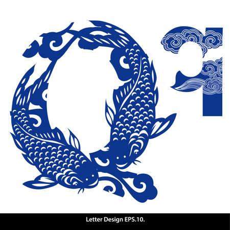 Oriental style alphabet tape Q. Traditional Chinese style.のイラスト素材