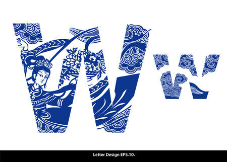 Oriental style alphabet tape W. Traditional Chinese style.のイラスト素材