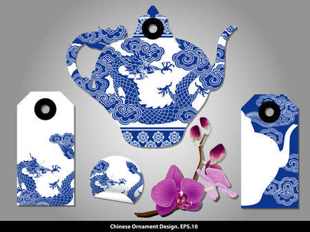 Chinese porcelain style cardboard vintage labels set. Vector.のイラスト素材