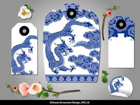 Chinese porcelain style cardboard vintage labels set. Vector.のイラスト素材