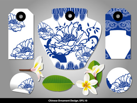 Chinese porcelain style cardboard vintage labels set. Vector.のイラスト素材