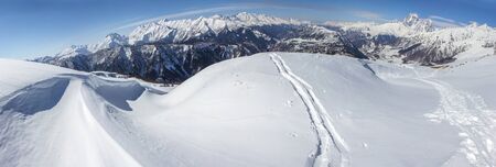 Panoramic view of Caucasian summits in winterの写真素材