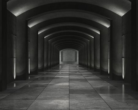 grunge background of an interior concrete vault with interesting spot lighting
