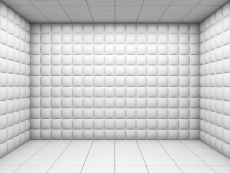 white mental hospital padded room empty with copy spaceの写真素材