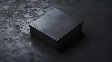 Black square box on black background. 3D rendering illustration. Mock upの素材