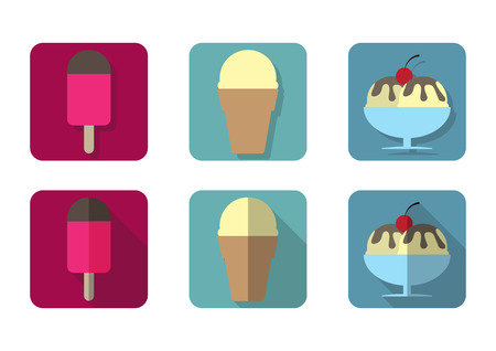 3 types of icecream in variuos style (shadow, long shadow)のイラスト素材