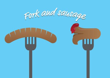 Fork, sausage and cocktail - with wordingのイラスト素材