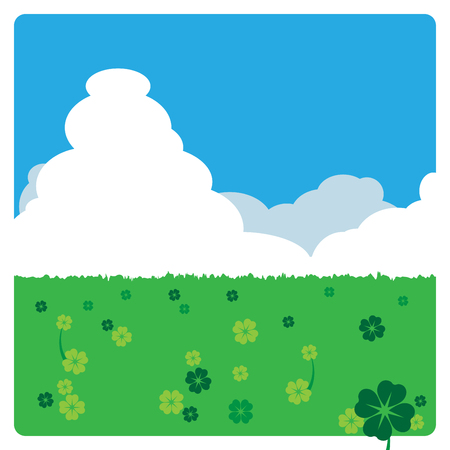 4 leaves clovers meadow landscape in sunny dayのイラスト素材