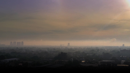 Cityscape in the foggy day moringの写真素材