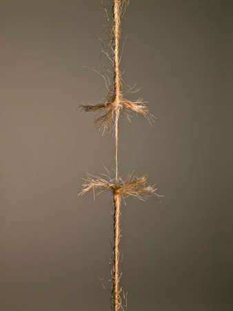 Rope under tension, the moment before splitting on brown background