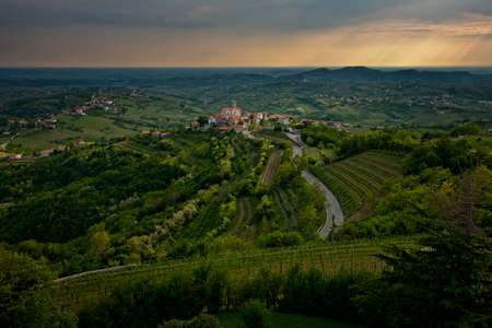 Smartno Village in Goriska Brda Slovenia at sunset