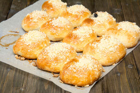 Homemade, delicious buns with berries and crumbleの写真素材
