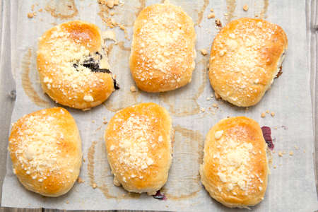 Homemade, delicious buns with berries and crumbleの写真素材