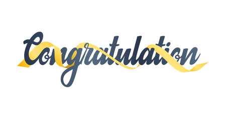 Congratulations. Hand lettering inscription with yellow ribbon. Vector illustration.のイラスト素材