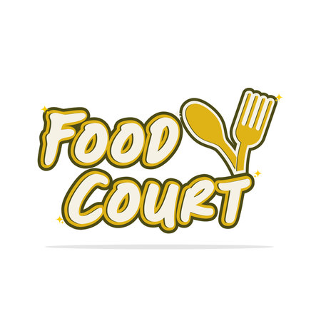 Food court logo with spoon and fork. Food court vector logo.のイラスト素材