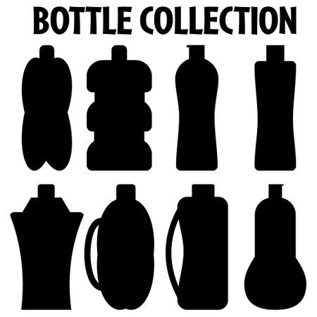 Bottle icon set. Vector illustration. Black silhouette on white background.のイラスト素材