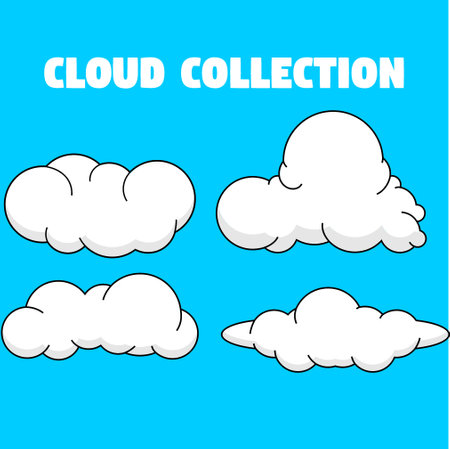 Clouds collection isolated on blue background. Vector illustration for your designのイラスト素材