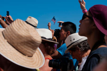 HAVANA, CUBA - 08/14/2015. Demonstration raising the American flag outside the United States Embassy in Cuba in support of the United Statesのeditorial素材
