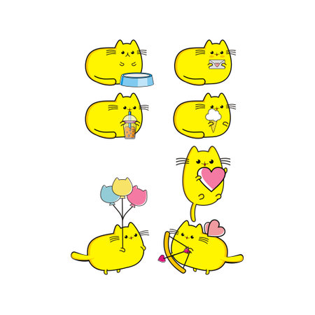 cute little cat illustration doing all kinds of activities, this is perfect for cards and children's books and children's clothesのイラスト素材